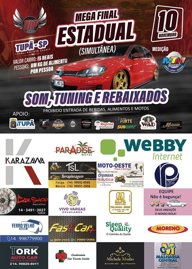 Mega Final Estadual – Som, Tuning e Rebaixados será neste domingo