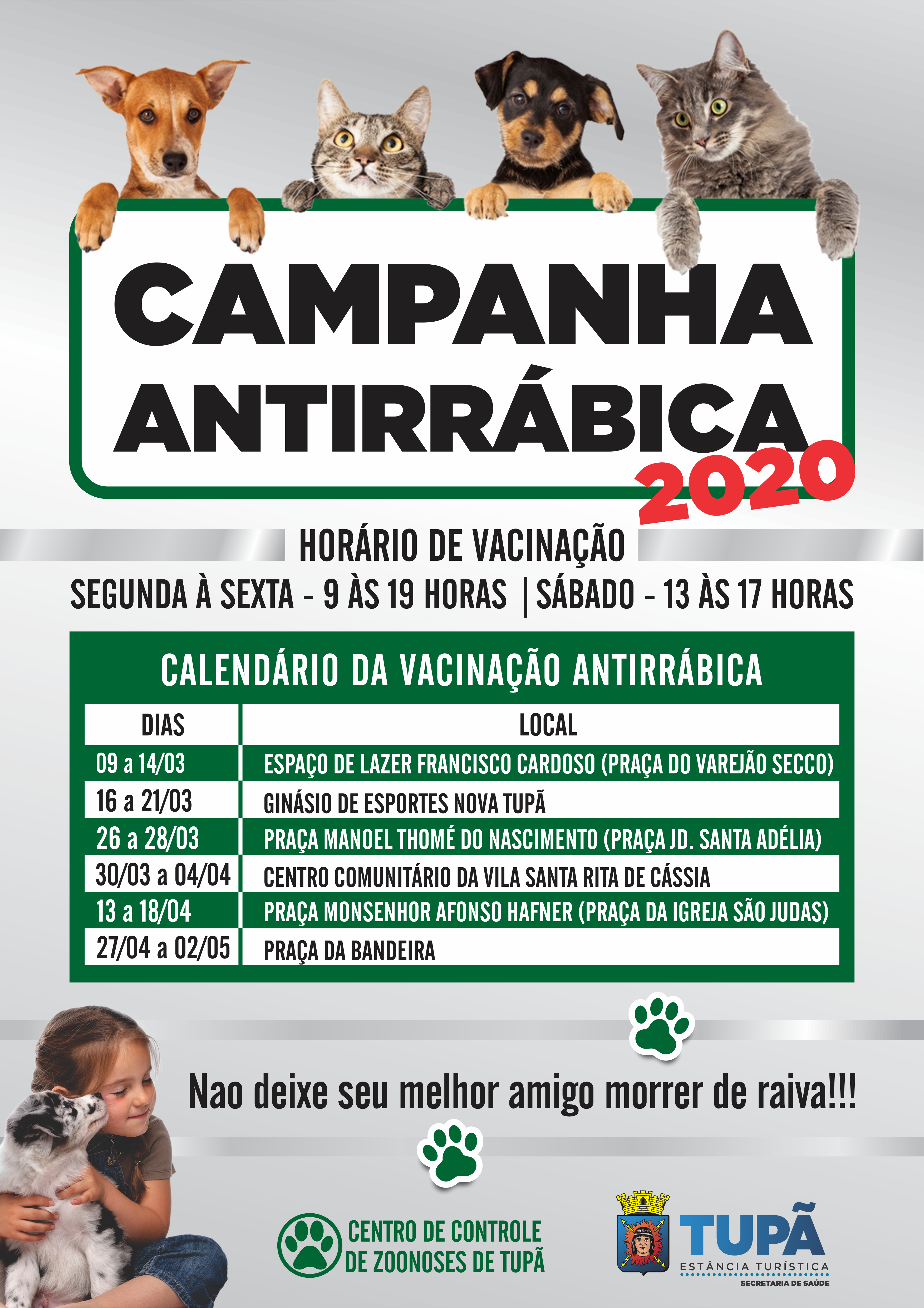 Vacinação Antirrábica começa na próxima segunda-feira