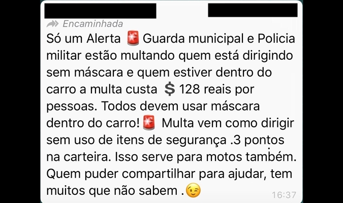 mensagem que circula nas redes sociais