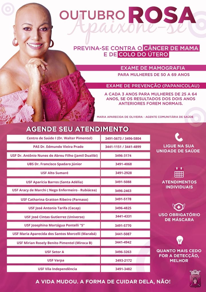 Cartaz com os telefones de cada Unidade de Saúde.