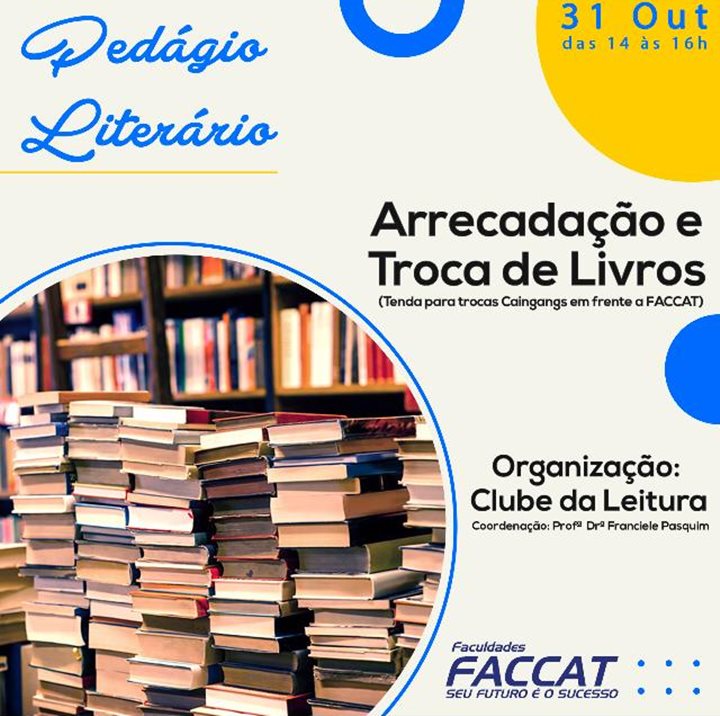 Pedágio Literário para doação e troca de livros será neste sábado (31) - Arte: Reprodução