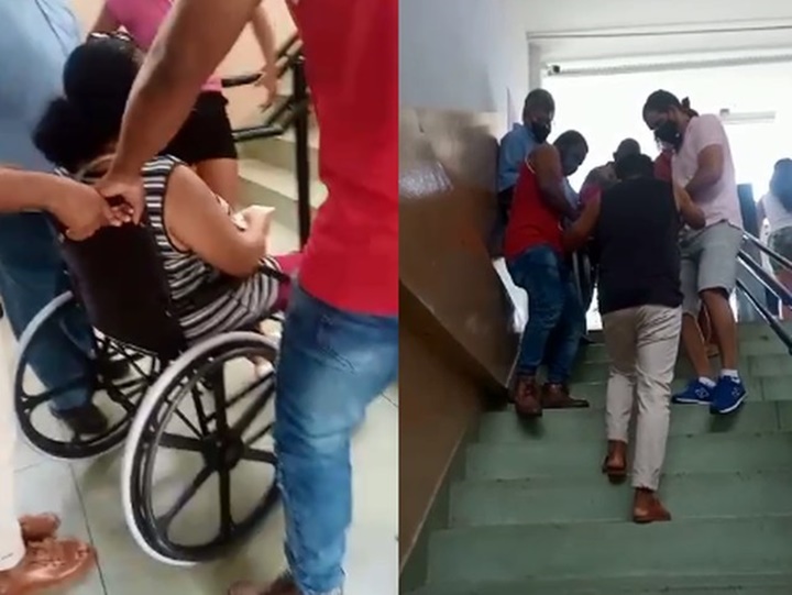 Cadeirante é carregada para poder votar em Tupã