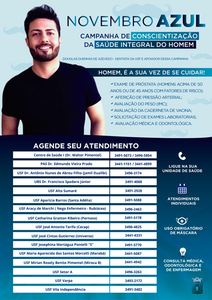 Cartaz oficial do Novembro Azul. Arte: Prefeitura de Tupã
