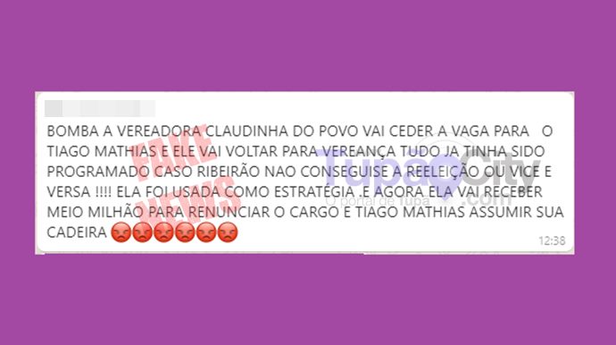 Mensagem divulgada no Whatsapp.