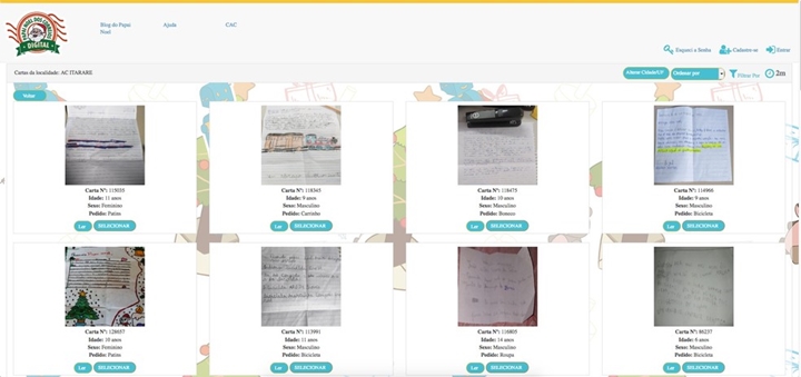 Papai Noel dos Correios: Fotos das cartas podem ser lidas e adotadas de forma on-line — Foto: Reprodução