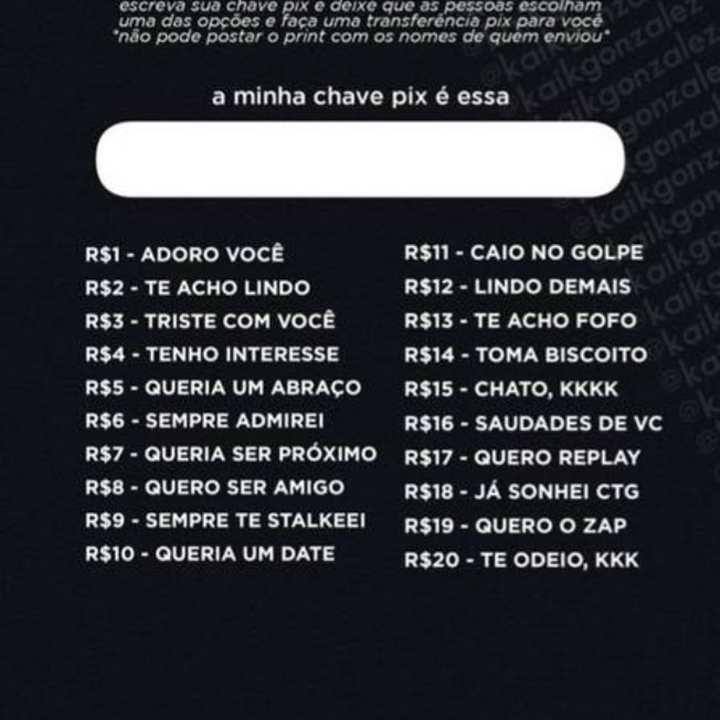 Reprodução Internautas criaram lista de cantadas via Pix. Foto: Redes Sociais.