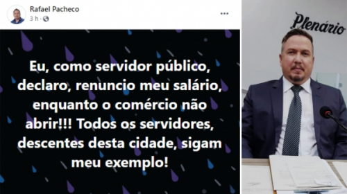Vereador Rafael Pacheco fez a postagem neste sábado (Reprodução).