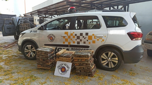 Os 137 tabletes de maconha estavam no fundo falso de uma camionete abordada em Paraguaçu Paulista — Foto: Polícia Rodoviária /Divulgação