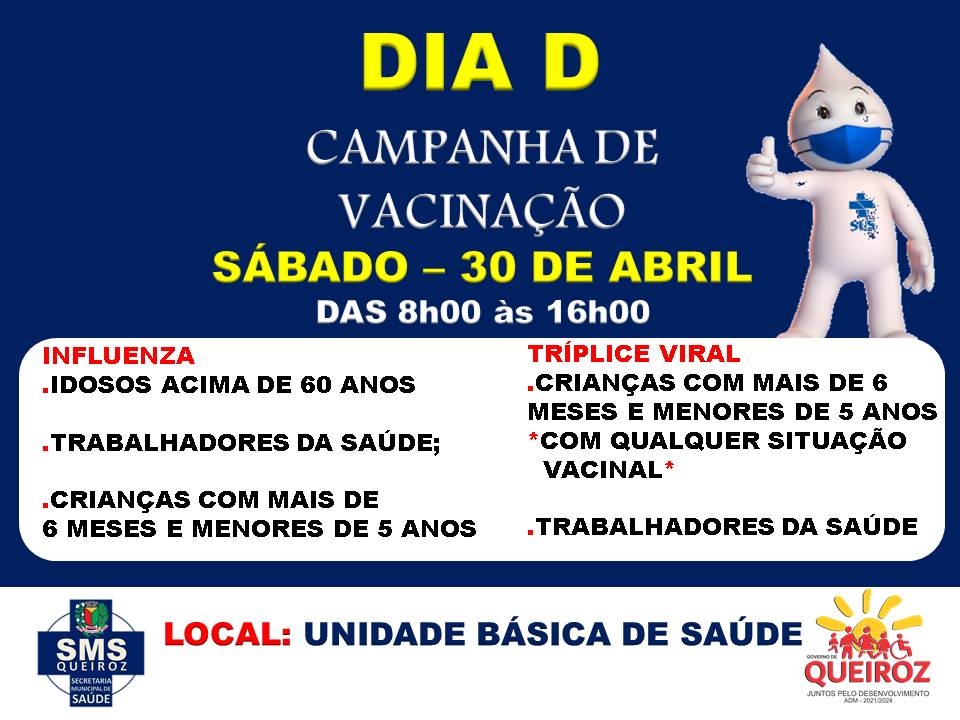 Queiroz realiza Dia D de vacinação contra gripe e tríplice viral neste sábado (30)