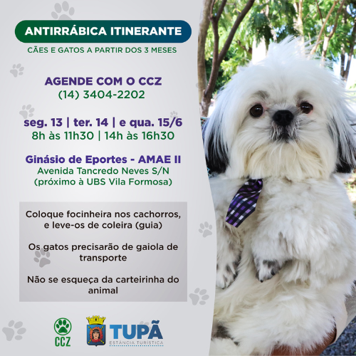 Vacinação antirrábica itinerante começa nesta segunda-feira (13)