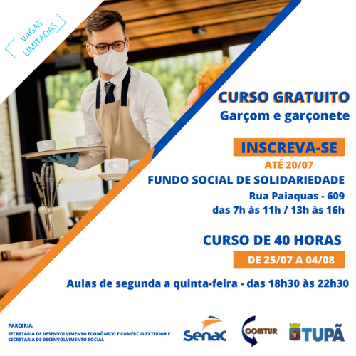 Tupã abre inscrições para curso de Garçom e Garçonete - Foto: Prefeitura de Tupã