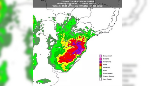 Previsão de geada entre as serras gaúcha e catarinense. — Foto: Inmet