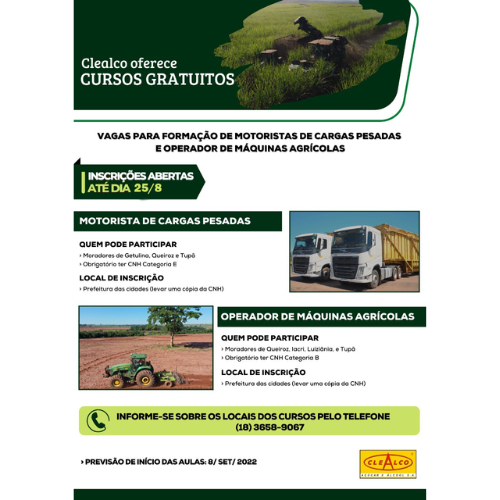 Clealco oferece cursos para motoristas e operadores de máquinas