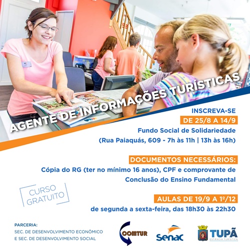 Tupã abre inscrições para curso gratuito de agente de informações turísticas