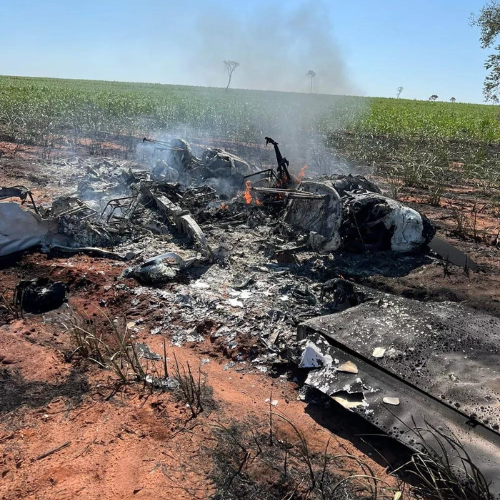 Avião pegou fogo em canavial em Mirante do Paranapanema (SP) — Foto: Polícia Militar Ambiental