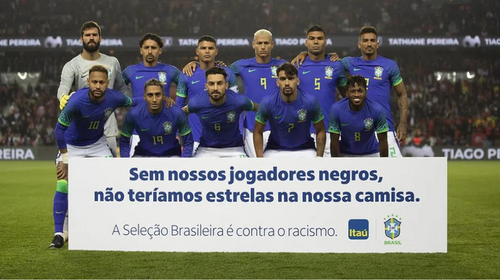 Brasil entra com faixa antirracista, no último amistoso antes da Copa do Mundo — Foto: Lucas Figueiredo/CBF