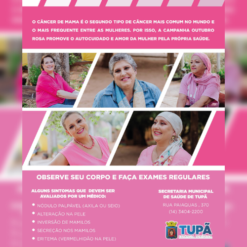 Abertura da Campanha Outubro Rosa acontece nesta quarta-feira (5/10)