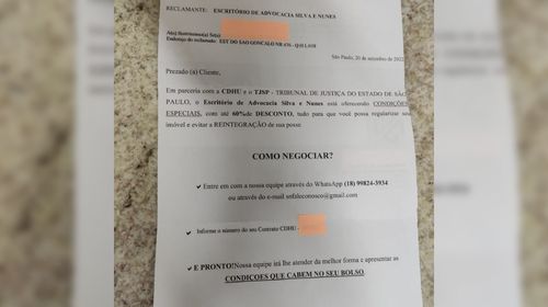 Golpistas enviam carta que concede desconto em dívida na CDHU para moradores de Tupã (Foto: Cedida)