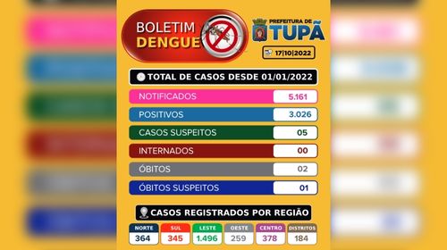 Tupã atinge 3.026 casos positivos de dengue em 2022
