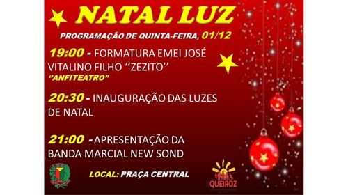 Natal de Luz: Queiroz inaugura luzes de natal nesta quinta-feira (1º) (Foto/Prefeitura de Queiroz)