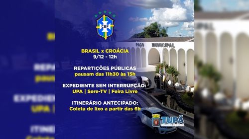 Prefeitura informa expediente no dia do jogo do Brasil nas quartas de final da Copa (Foto/Divulgação)