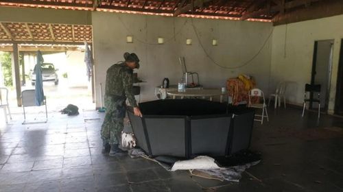 Polícia Ambiental também confiscou um rebolo, espaço onde é realizada a rinha — Foto: Polícia Ambiental/Divulgação
