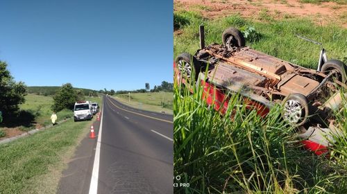 Motorista perde o controle da direção e capota veículo; duas pessoas ficam feridas (Foto/Cedida Joãozinho 30)