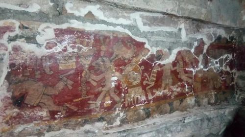 Imagem de afresco de uma tumba zapoteca encontrada no México — Foto: Reuters